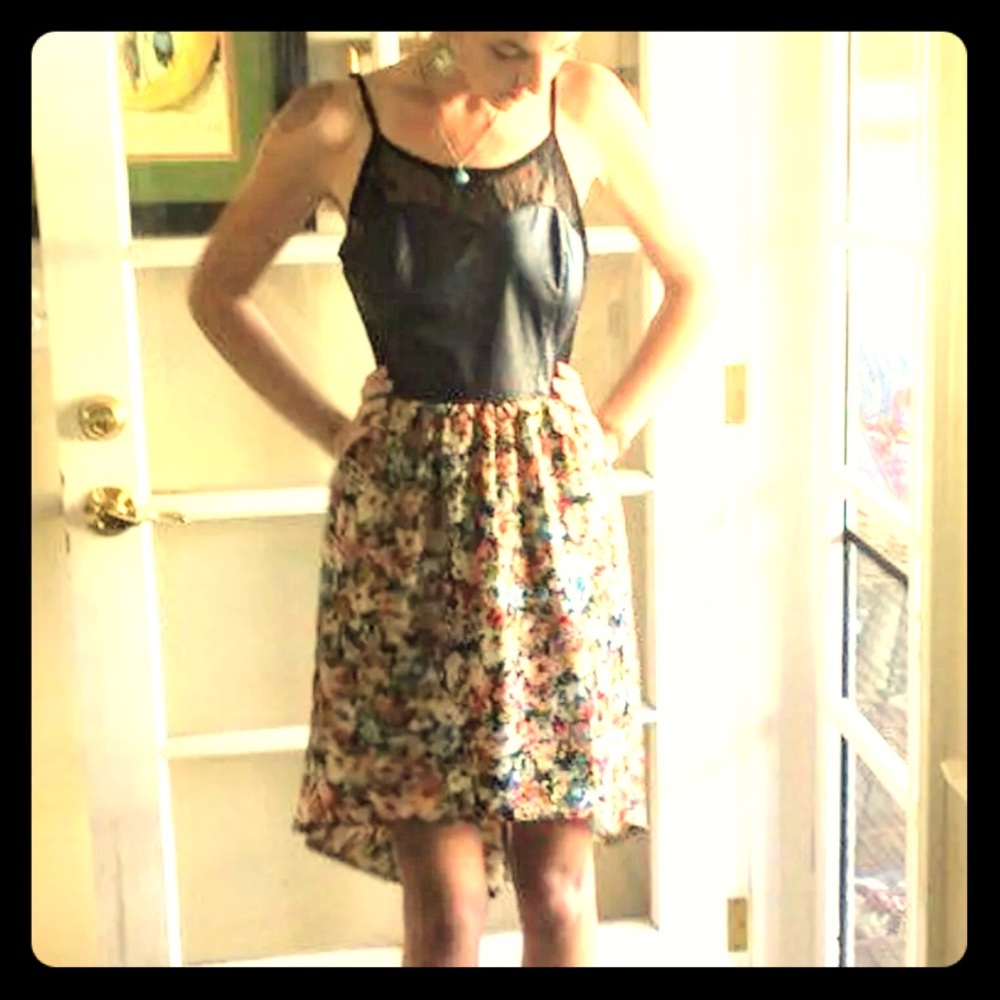 Hi-Lo Faux Leather Floral Dress